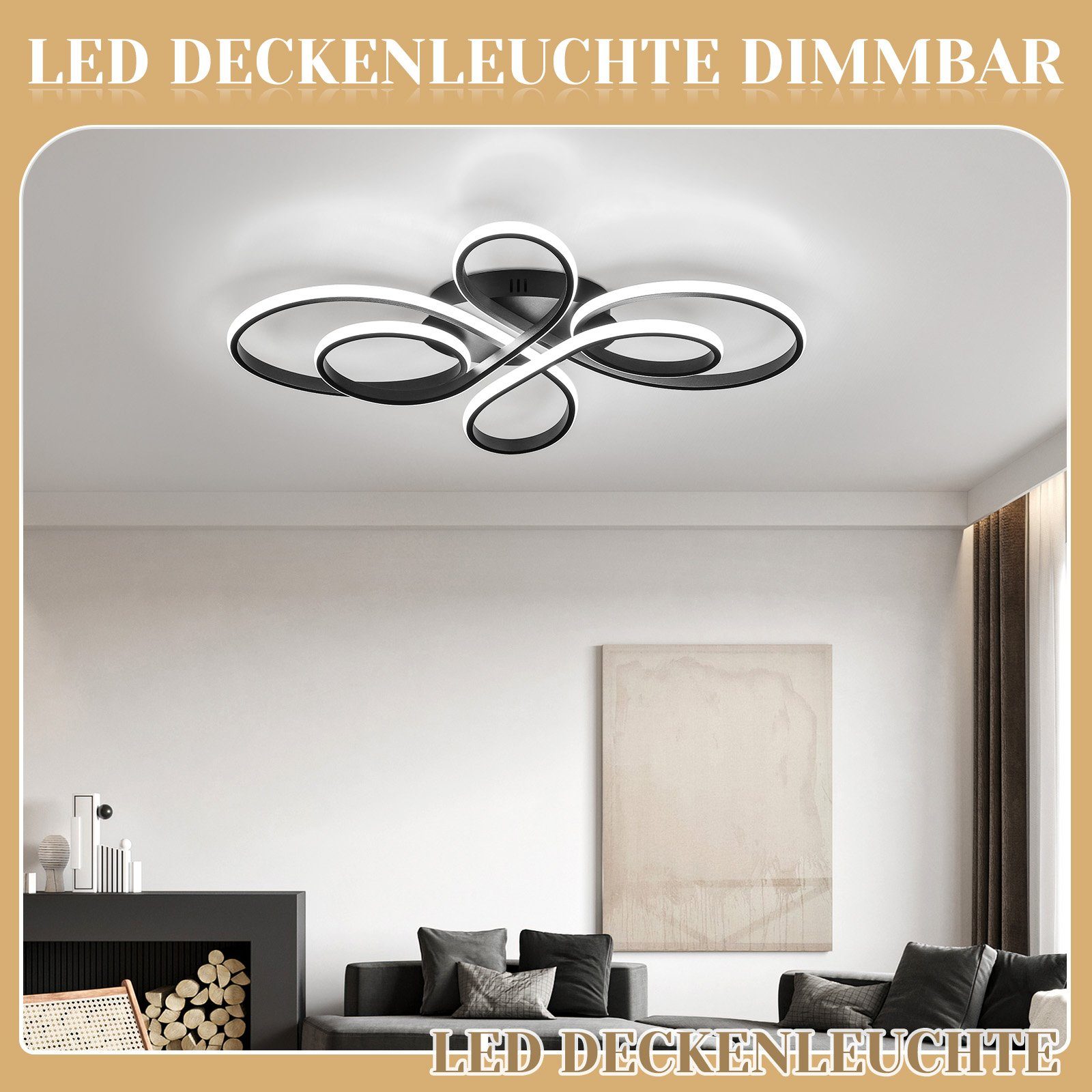 NETTLIFE Czarna lampa sufitowa LED ściemnialna 80 cm Salon 78 W Nowoczesna sypialnia z pilotem Idealny projekt do jadalni Biura Kuchni - 9