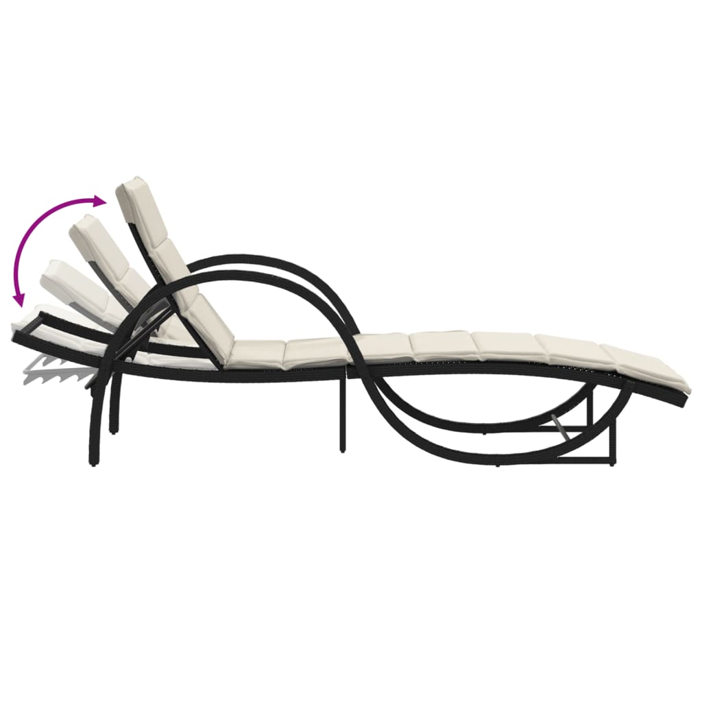 Chaise longue | Bain de soleil | Transat de relaxation avec coussin noir 60x199x42 cm résine tressée CFW56464 - 7