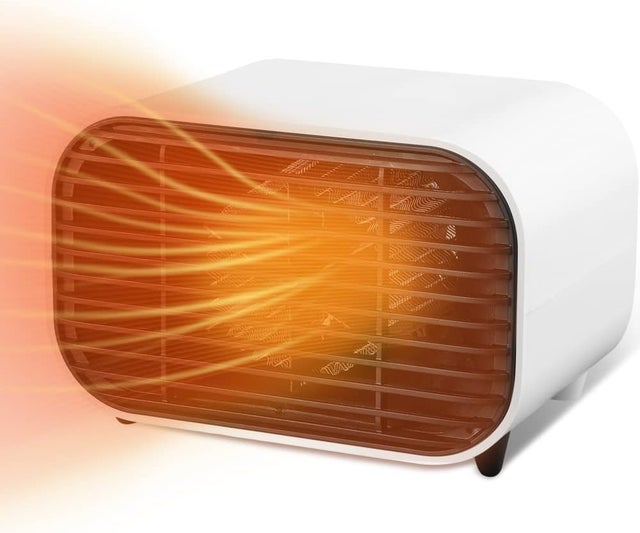 Calefactor de ventilador blanco de bajo consumo, mini calefactor eléctrico para el hogar, calefactor portátil silencioso.