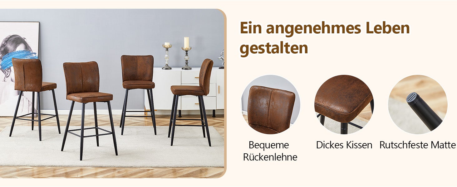 Lot de 2 Tabourets de Bar Marron Ergonomiques Chaise Haute de Cuisine 44x44x101 cm en Tissu Technique pour Îlot de Cuisine et Comptoir Moderne brun - 6