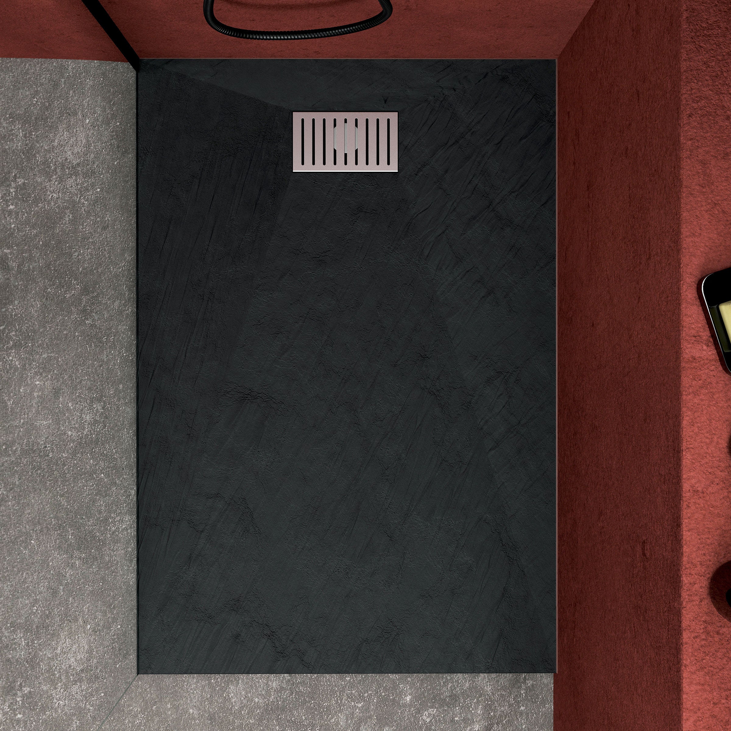 Receveur de douche Noir Effet Pierre 90x140 cm et Grille décor Linéaire en Inox - 2