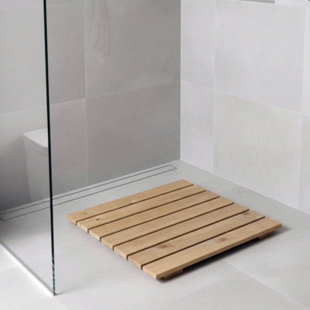 Caillebotis de douche antidérapant en bois de pin massif Sunwood 60x60 — free download