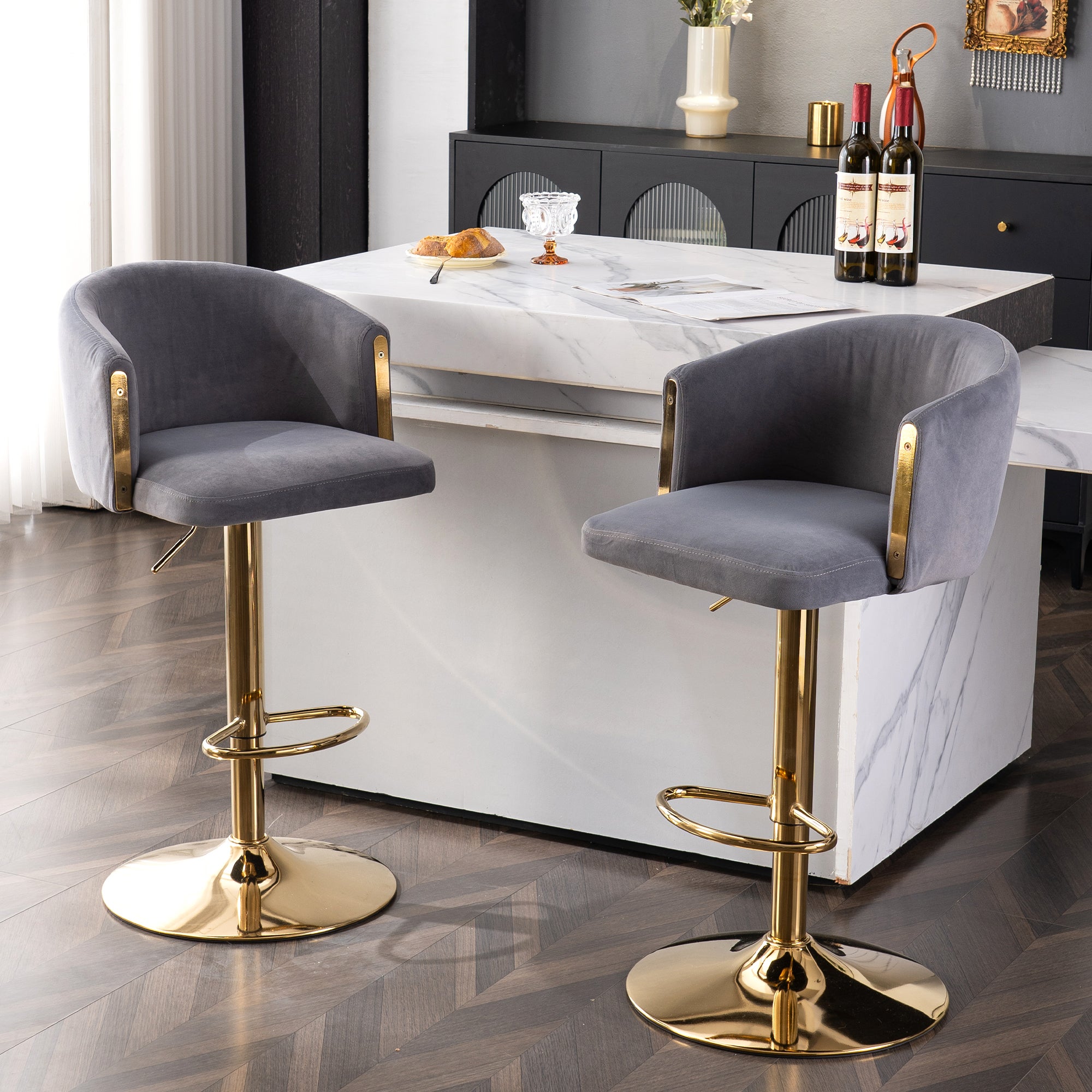 Tabouret De Bar CLP Dyn V2 Tissu Gris Réglable Pivotant