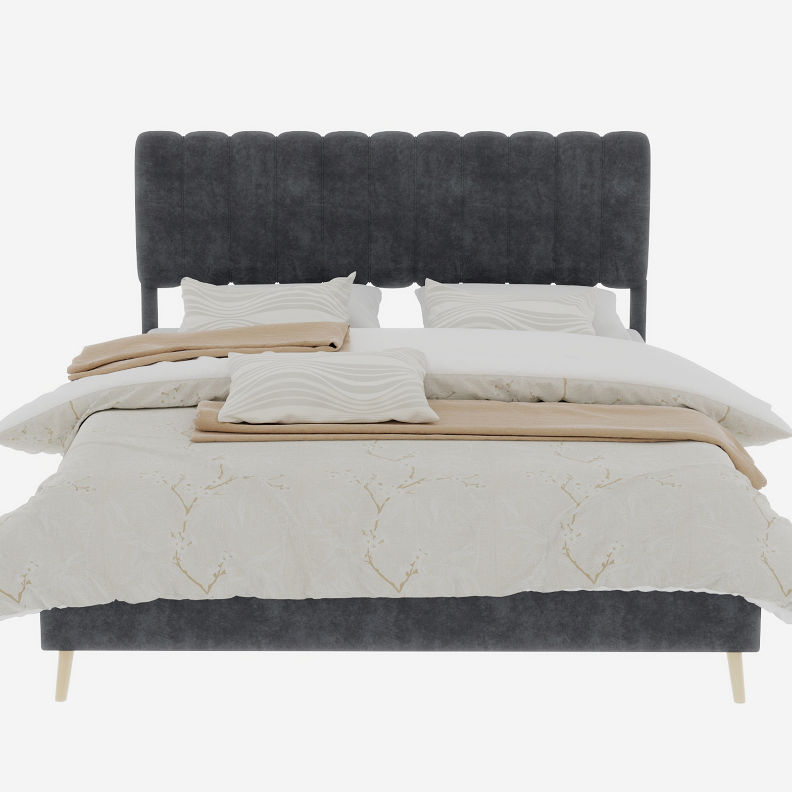 Letto matrimoniale 160x200 cm, testiera, meccanismo a gas, velluto grigio, senza materasso - 7