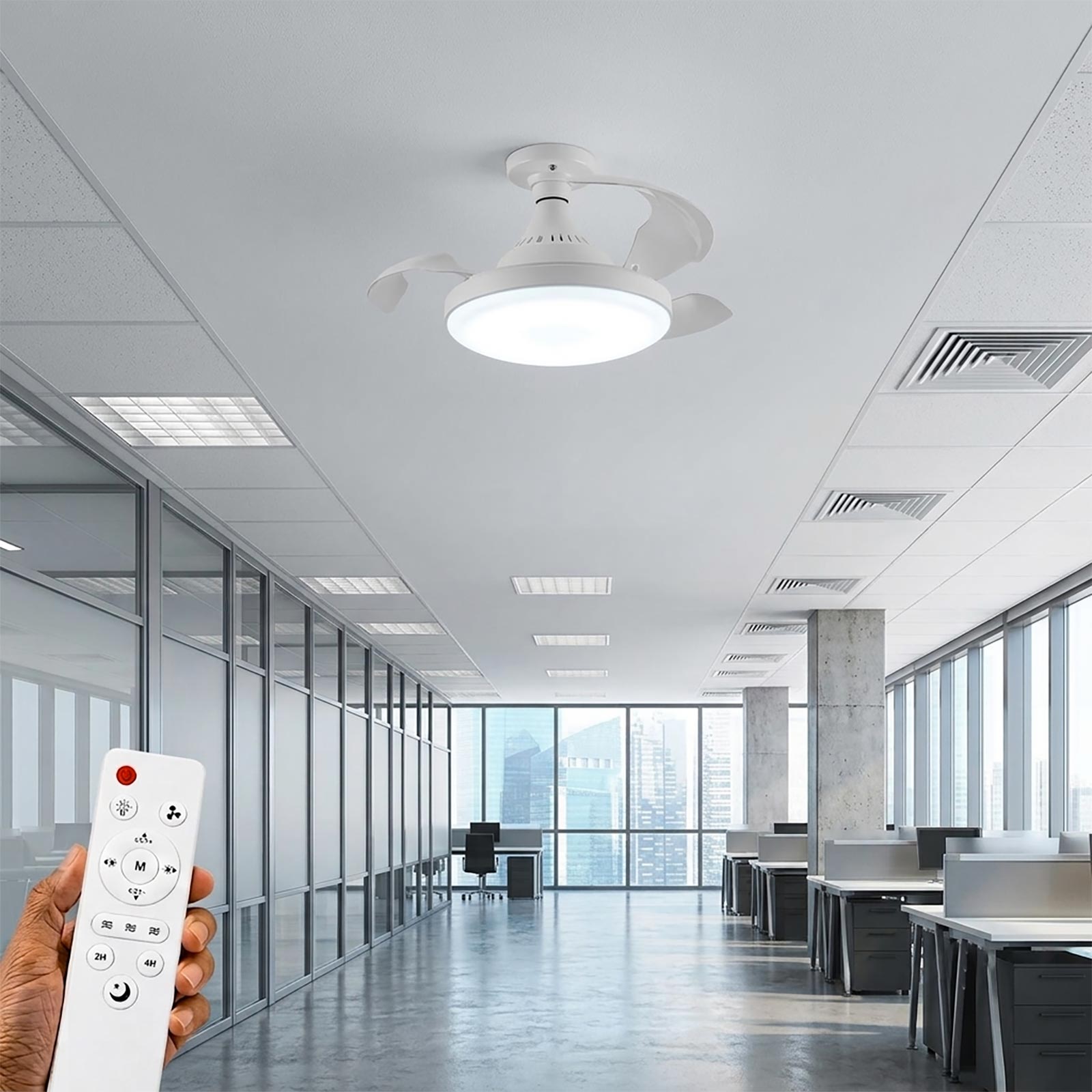 Ventilateur de plafond avec ampoule E27 2 en 1 (lampe à intensité variable + ventilateur 3 vitesses LED 22 W CCT + télécommande 230 V Ø 40 cm) - 3