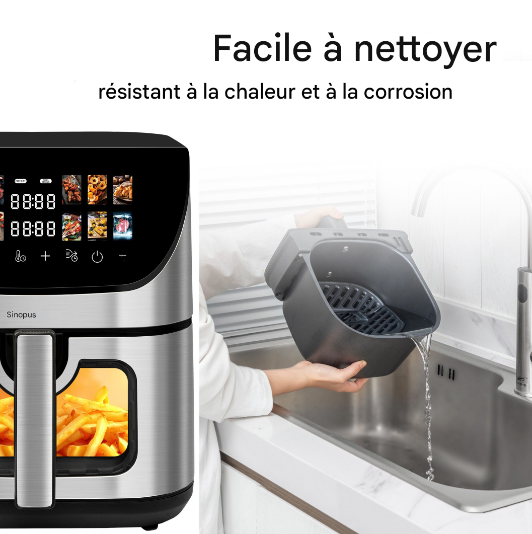 Friteuse à air XXL 8,5 L avec fenêtre de visualisation et écran couleur, 12 programmes, écran tactile LED couleur, nettoyage facile - 8