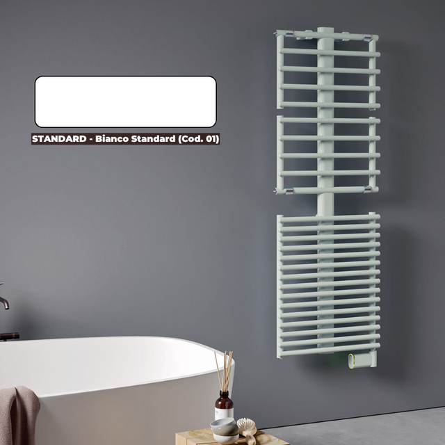 DREXON – Sèche-Serviettes Électrique LYRIA Salle de Bain 750W - Technologie Sans Fluide - Programmable - Fil Pilote 6 Ordres - Mode Boost - Détection Fenêtre Ouverte - Blanc