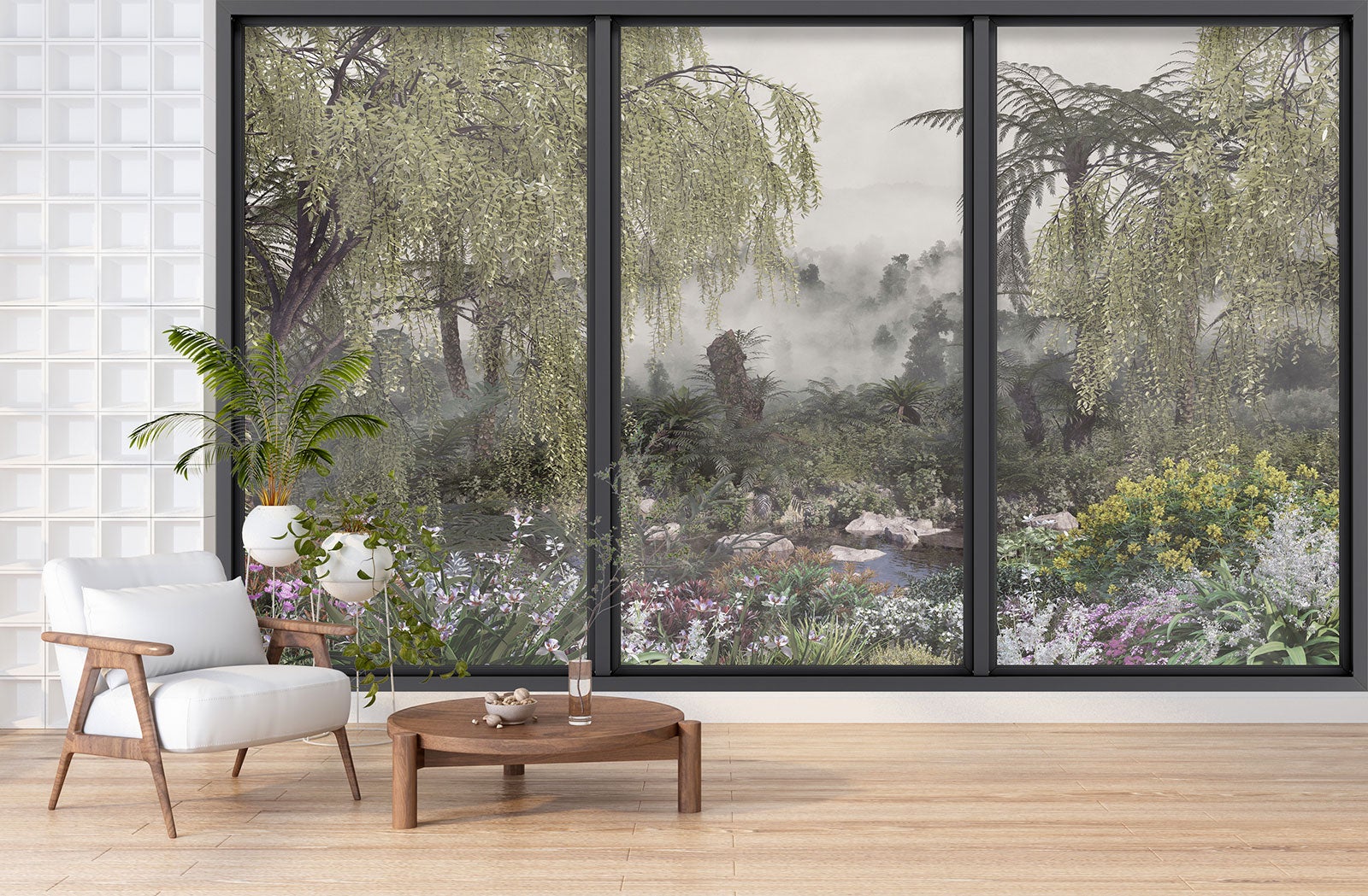 Papier peint panoramique Trompe l'oeil baie vitrée - Jungle - Largeur 325 cm x Hauteur 195 cm - 3