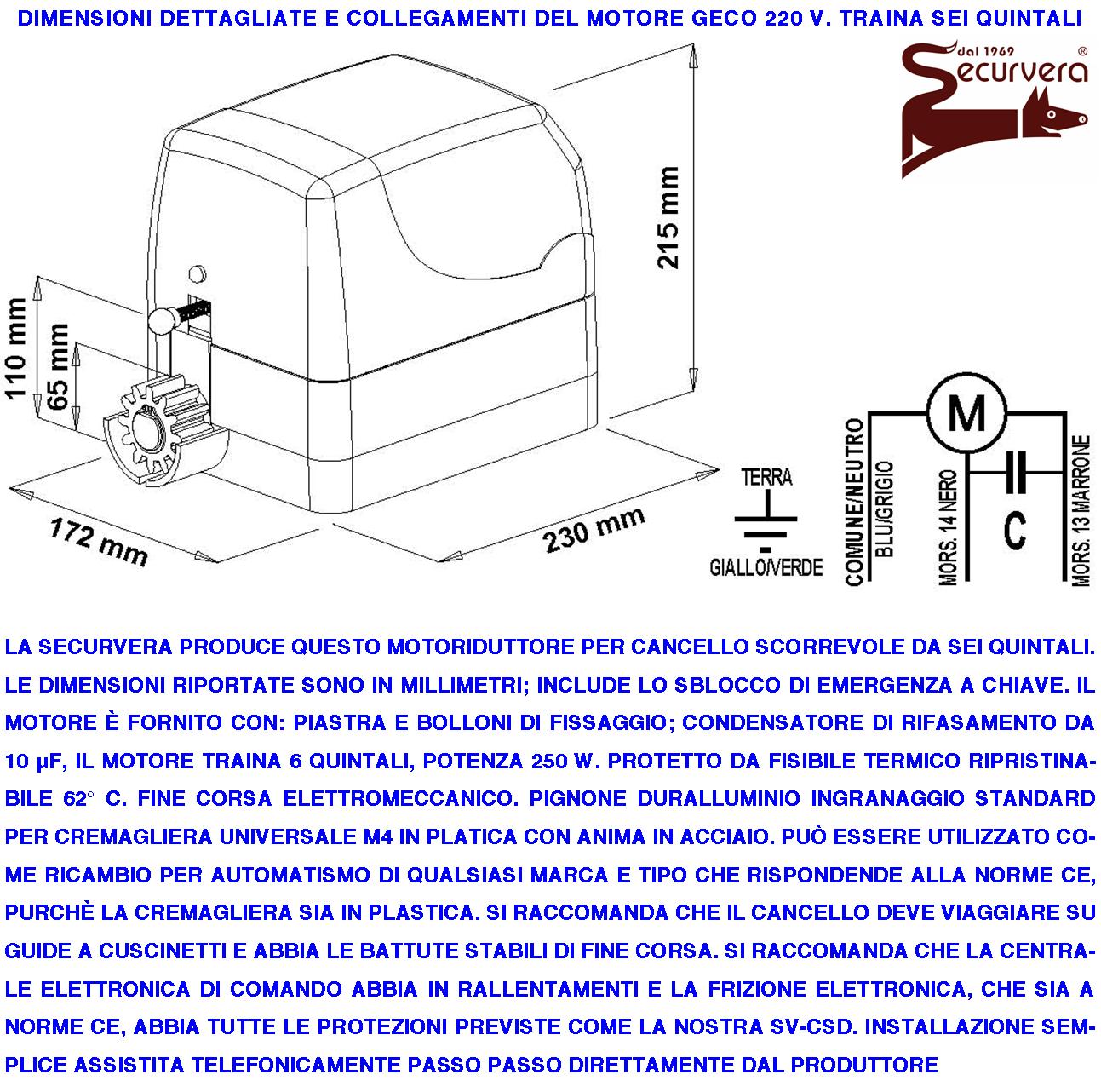 KIT AUTOMAZIONE CANCELLO SCORREVOLE 6 Q.LI MOTORE 220 V 3 MT CREMAGLIERE 2 TELECOMANDI 2 FOTOCELLULE FARO ANTENNA SELETTORE - 2