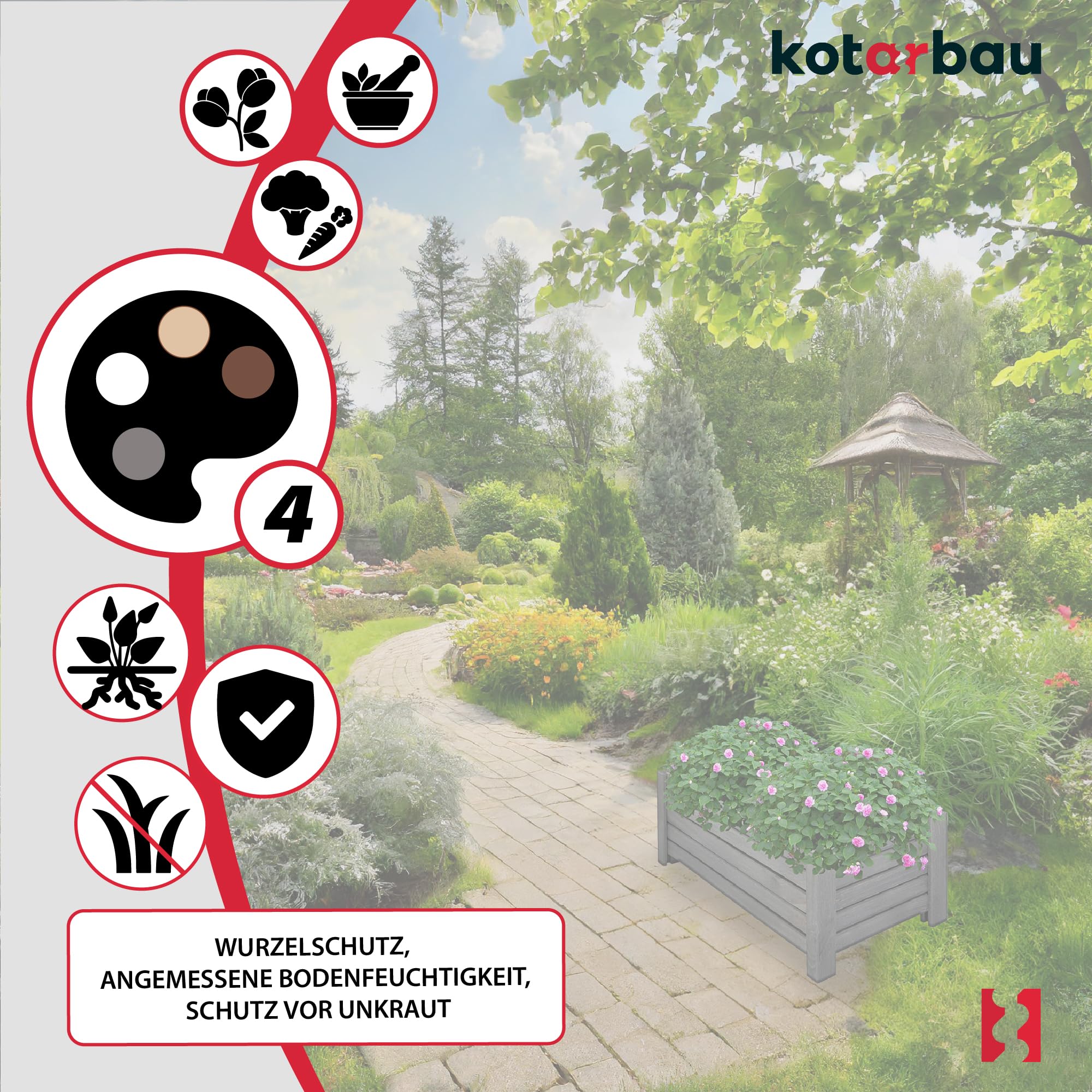 KOTARBAU Pot de fleurs en bois 60 x 33 x 25 cm Jardinière en pin carbonisé Pot de plantes Jardinière - Idéal pour jardin terrasse balcon - Anthracite - 5