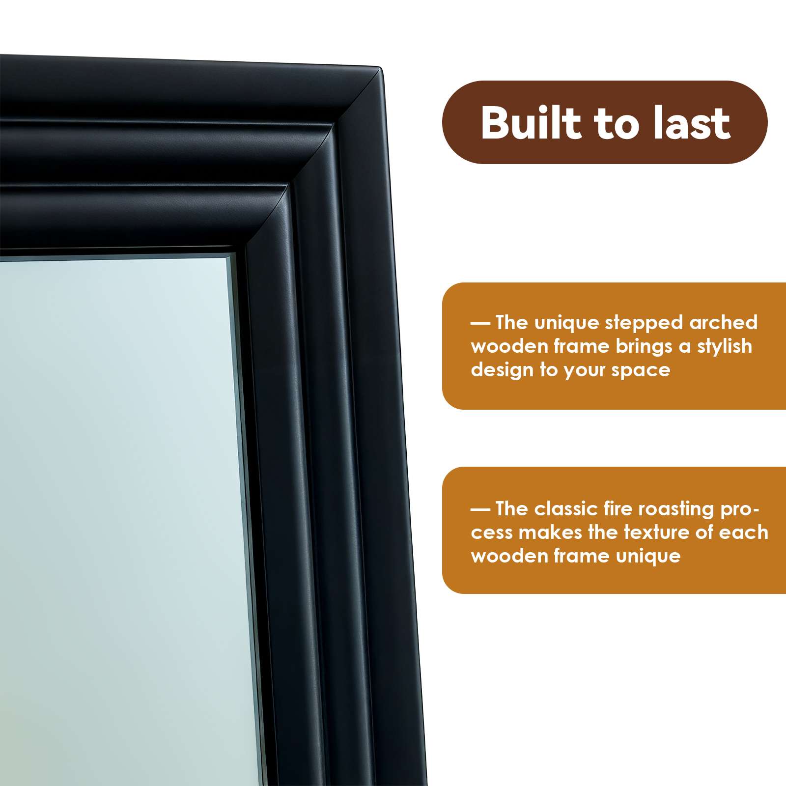 Specchio da terra, specchio quadrato a figura intera, elegante cornice in legno, specchio da camera da letto, 160x50 cm con supporto, nero - 5