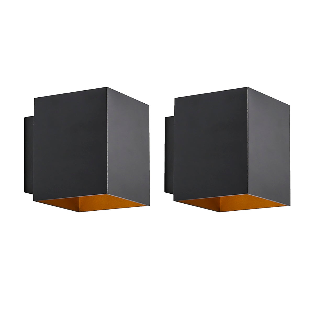 Zestaw 2 designerskich lamp ściennych czarnych i złotych kwadratowych - Sola