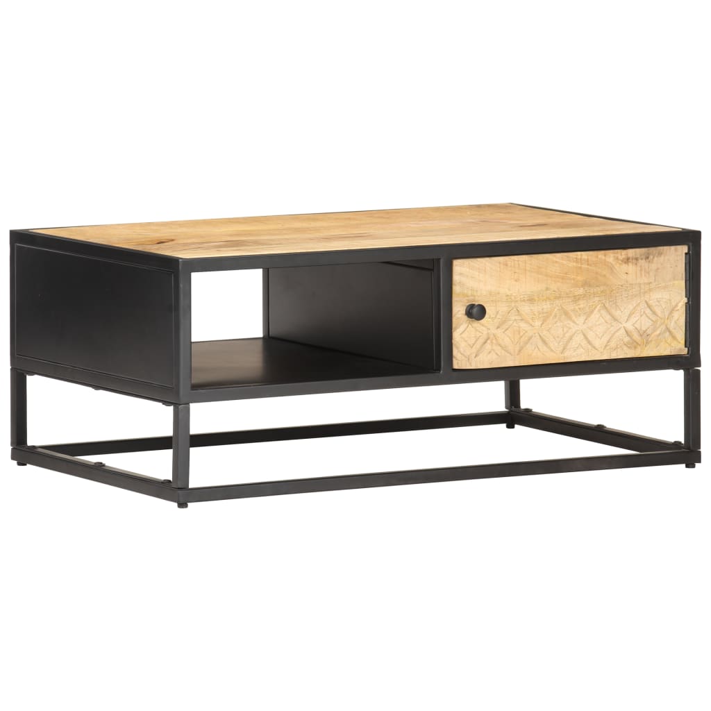 Stolik kawowy z drzwiczkami, 90x55x36 cm, surowe drewno mango