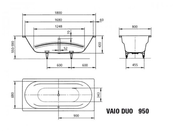 KALDEWEI VAIO Duo 950 VAIO Duo 180x80cm, 233000013001, Farbe: blanc alpin - 2
