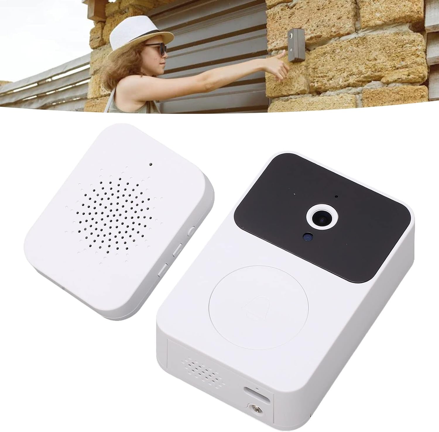Sonnette vidéo sans fil - Interphone vidéo sans fil - Étanche pour l'extérieur - Wi-Fi 2,4 GHz - Batterie haute capacité - 2