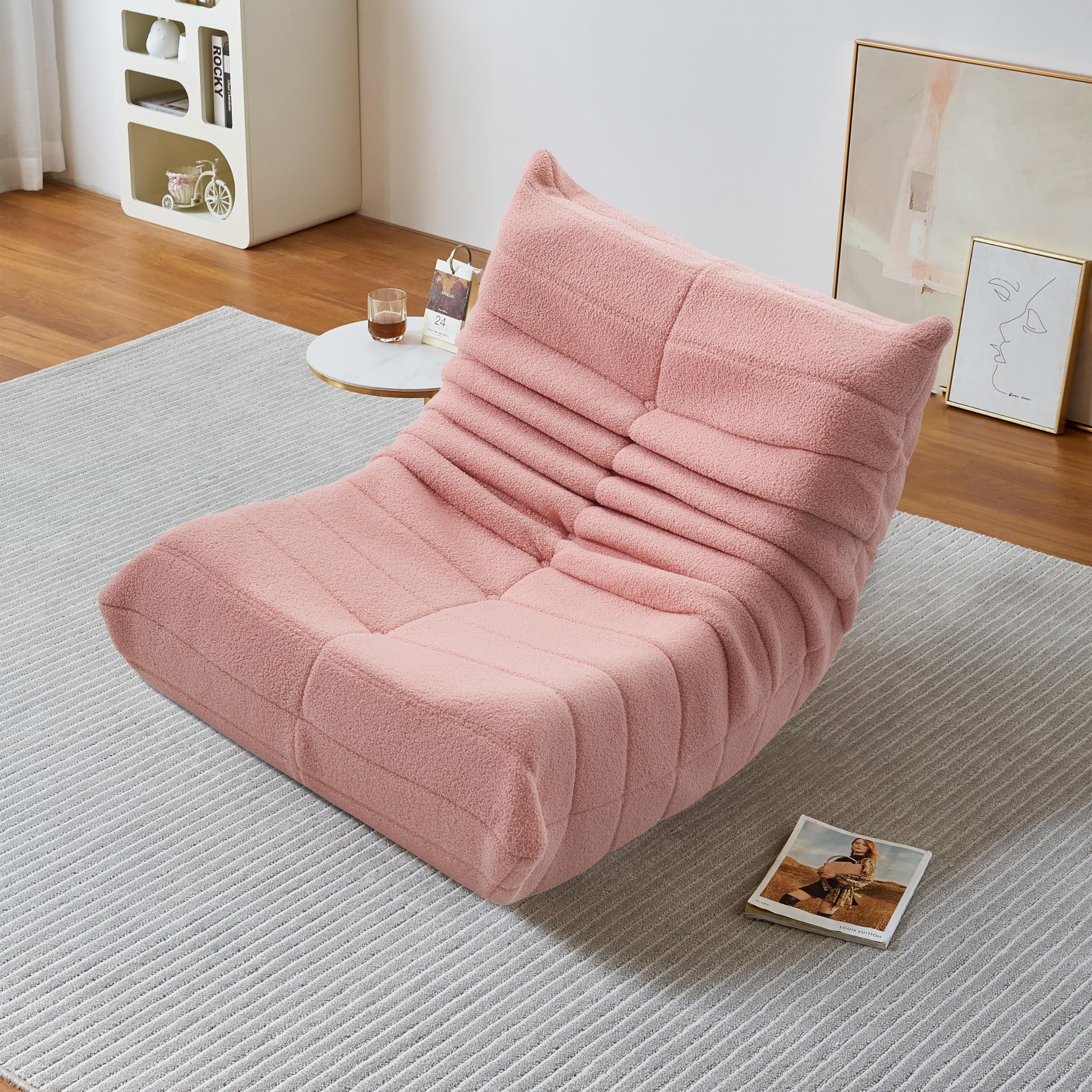 Pouf géant - Canapé de sol avec dossier - Fauteuil de lecture d'intérieur confortable XXL - Pour salon et chambre à coucher - 86 x 105 x 75 cm - Rose - 7