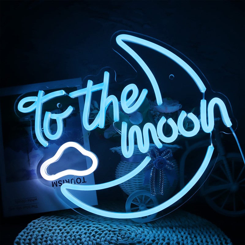 Neonowy panel To The Moon do dekoracji ścian na wesele, przyjęcie urodzinowe, estetyczna dekoracja sypialni i pokoju zabaw