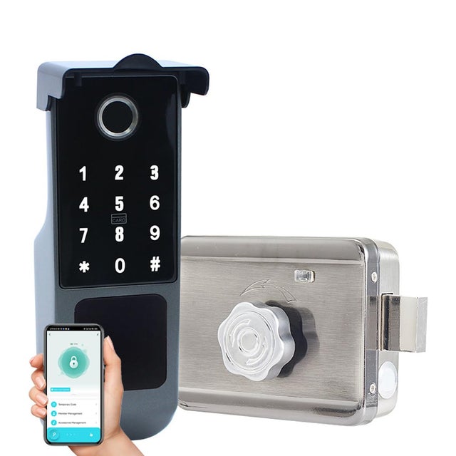 Porte extérieure étanche Smart Rim Smart Door Lock Wifi Fingerprint Smart Lock Support mot de passe IC Card Key Wiring Digital Gate Control for Tuya