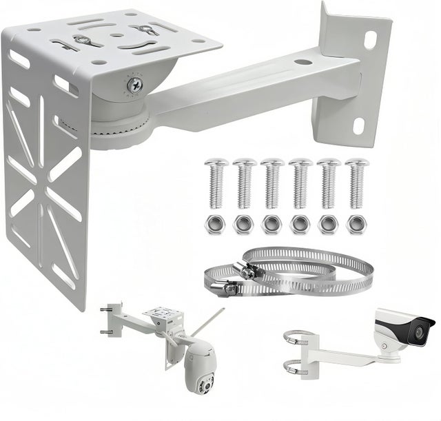Support d'angle polyvalent pour caméra extérieure, fixation sur poteau + 2 colliers de 30 cm + plaque adaptateur