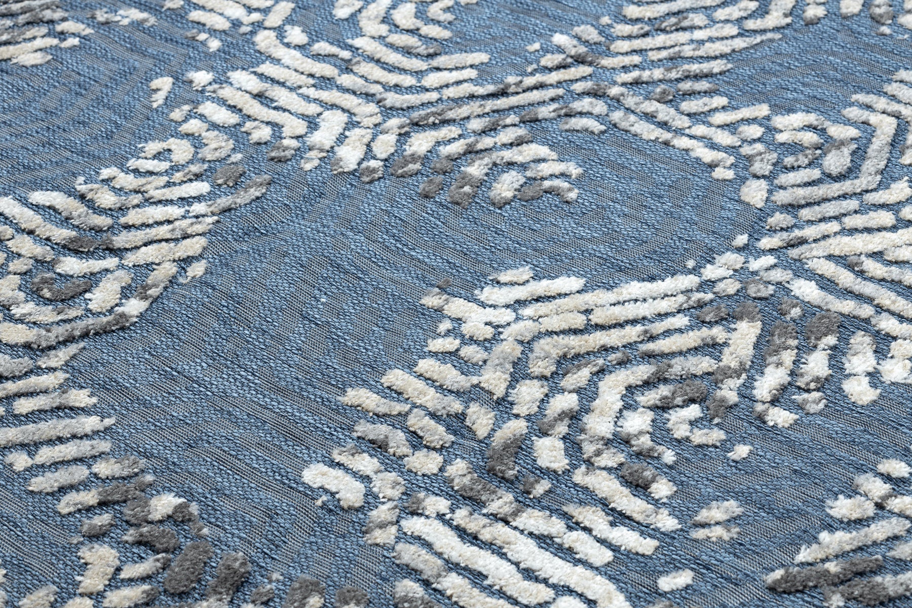 Dywan Strukturalny SOLE D3841 Heksagony - płasko tkany niebieski / beż 80x250 cm - 5