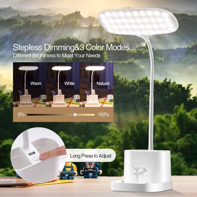 Lampe de Bureau LED, Lampe de Bureau Dimmable 3 Modes de Couleur, Lampe de Lecture Tactile Sans Fil pour Chambre Livre avec Port de Charge USB/Porte S - 4