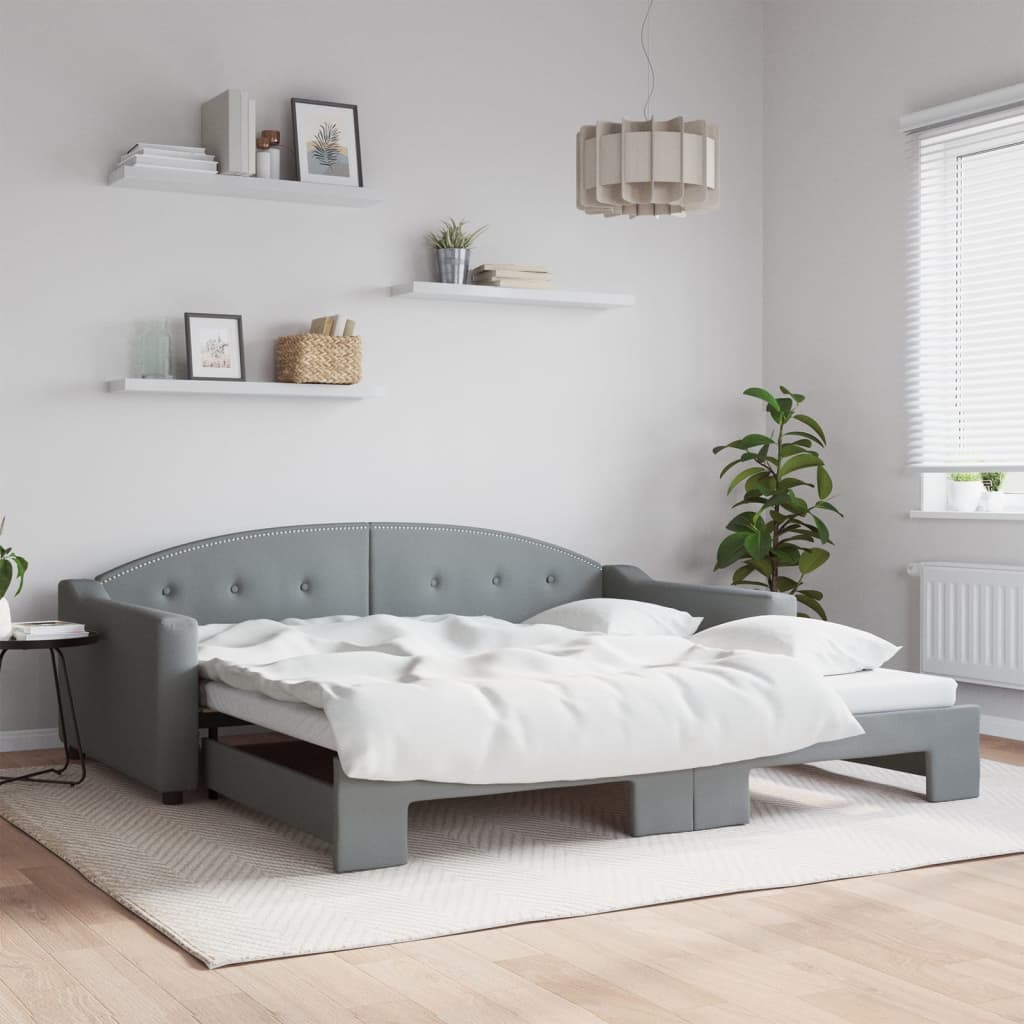 Lit De Jour Avec Lit Gigogne 90x200 Cm – Velours Gris Clair