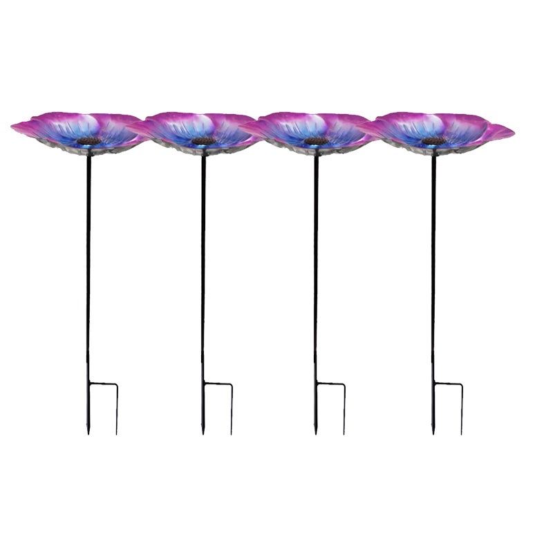 Żelazny karmnik dla ptaków w kształcie kwiatów, 4 sztuki, prosty plug-in do dekoracji dziedzińca zewnętrznego, fioletowy i niebieski