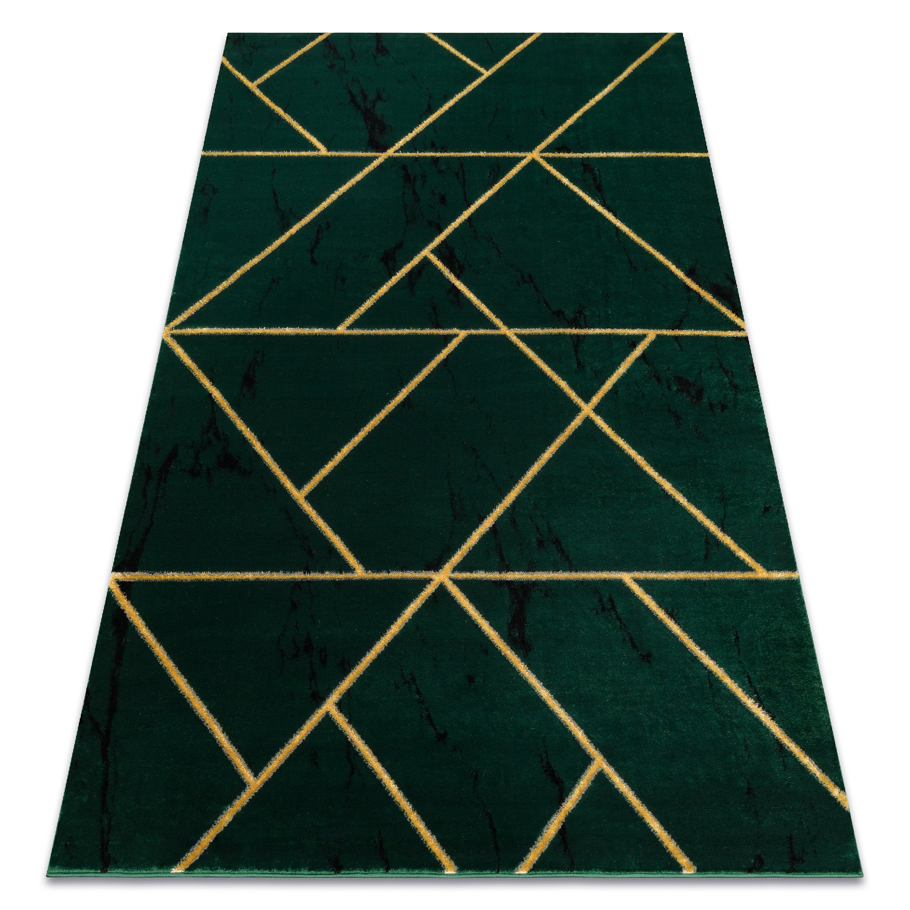 Alfombra emerald exclusivo 1012 glamour, elegante geométrico, mármol botella verde / oro 120x170 cm