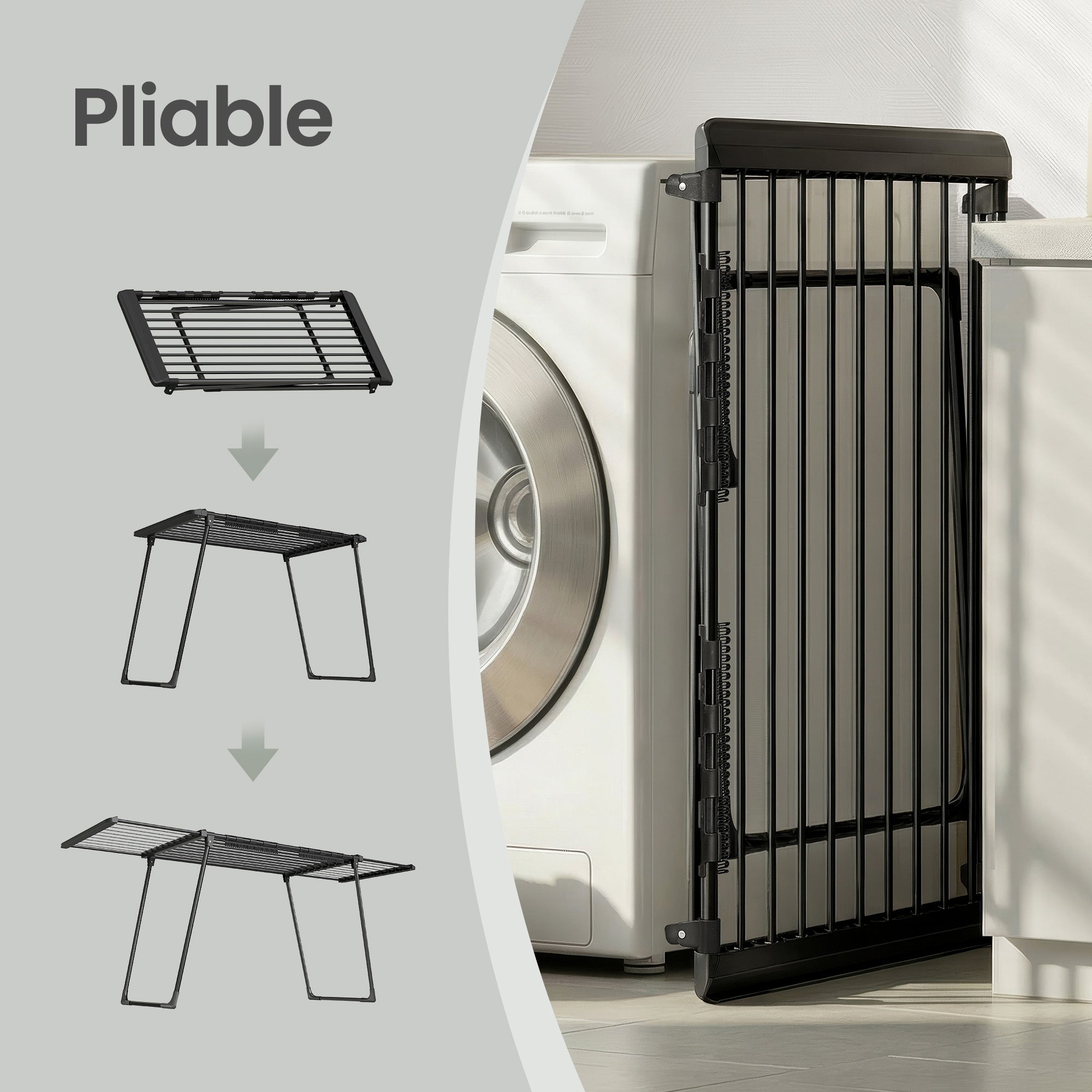 Étendoir à Linge Pliable, Support Extensible avec Porte-chaussettes, 22 m d’Étendage, Noir - 6