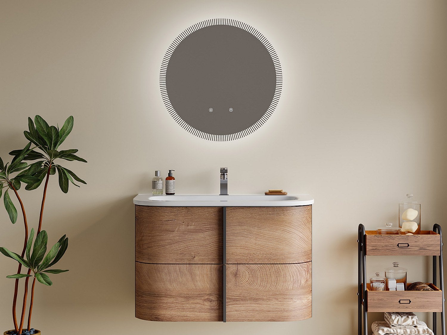 Lustro łazienkowe okrągłe przeciwparowe podświetlane - śr. 60 cm - VERECIO