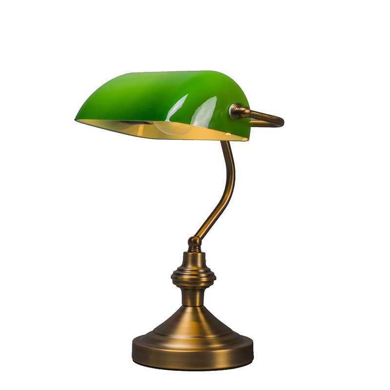 Klasyczna lampa stołowa/lampa notariusza brązowa ze szklanym kloszem w kolorze zielonym - Banker