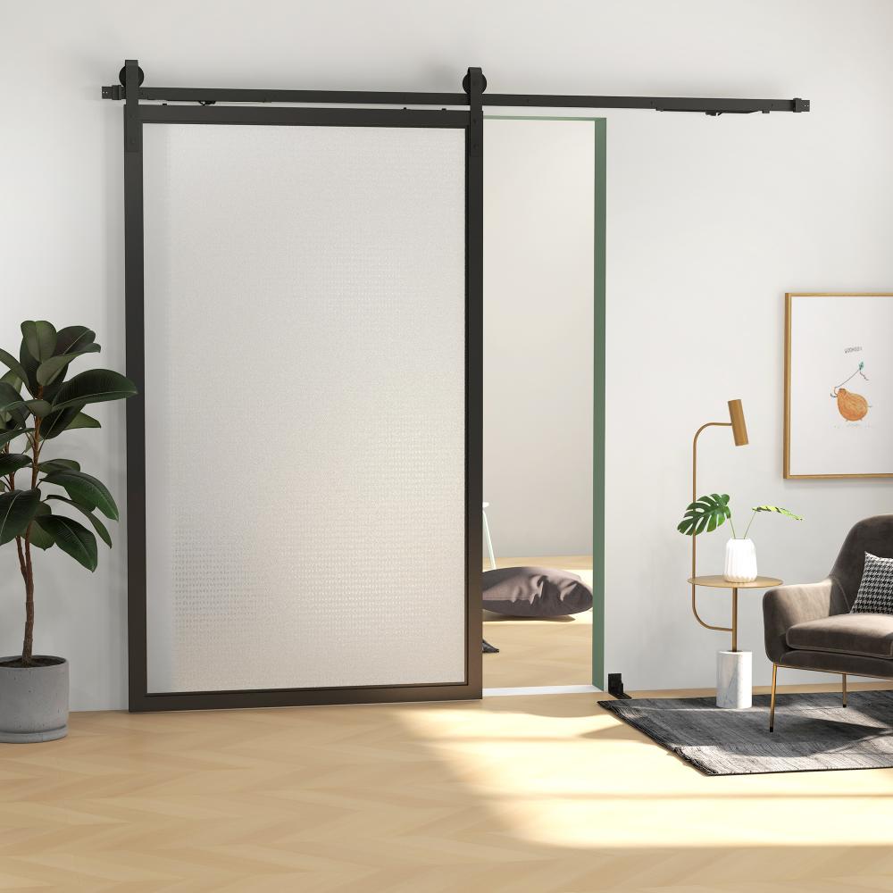 Kit Rail Porte Coulissante 244cm , Acier Carbone Noir, Antidéraillement, Roulettes, Butée, Guide Sol, Accessoires Montage - 2