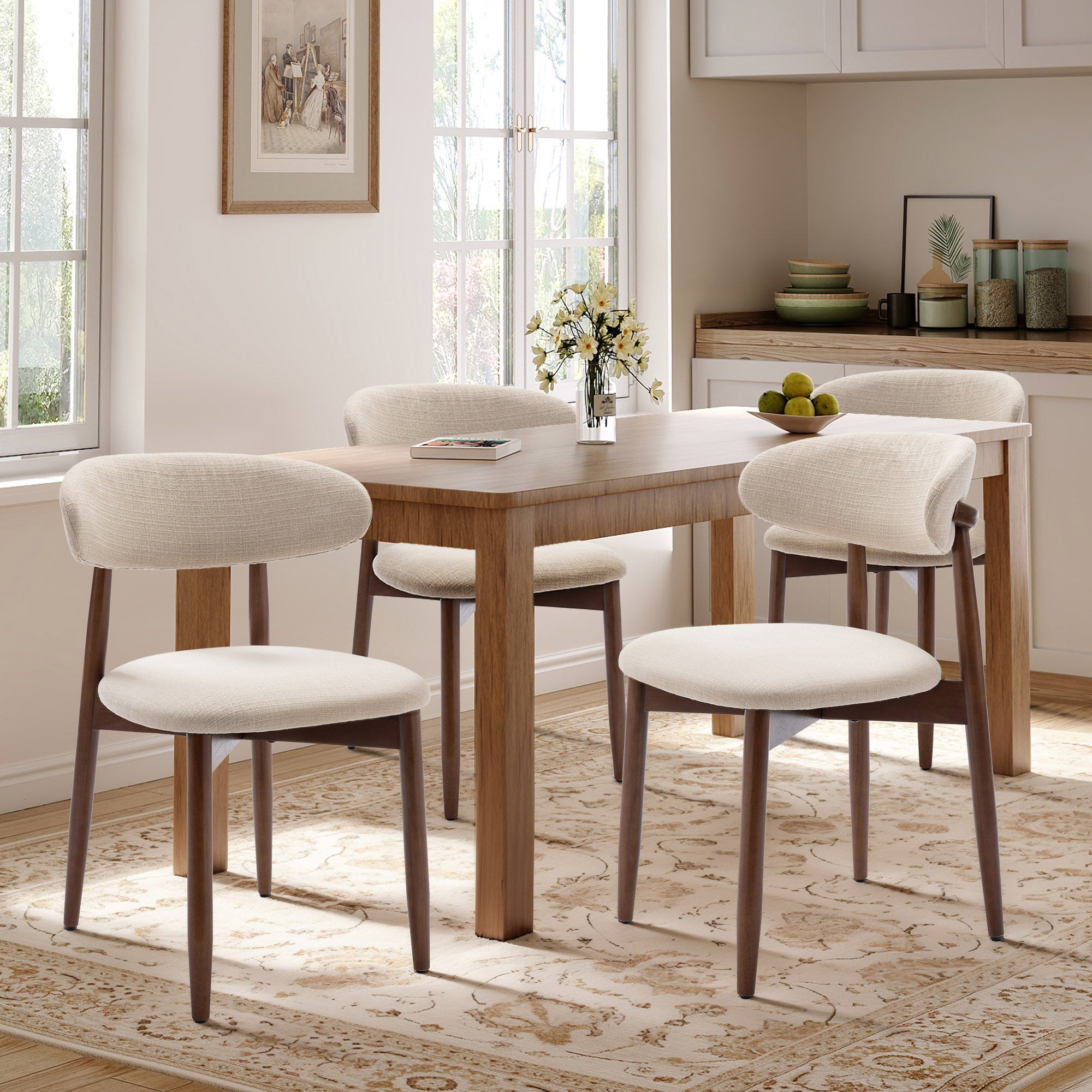 Lot de 4 chaises nordiques robustes et élégantes, confortables, pour salle à manger et cuisine,Beige - 2