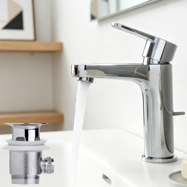 CECIPA Max Robinet Salle Bain avec tirette,Mitigeur de lavabo avec bonde Mitigeur Salle de Bains en cuivre avec cartouche en céramique,Chromé