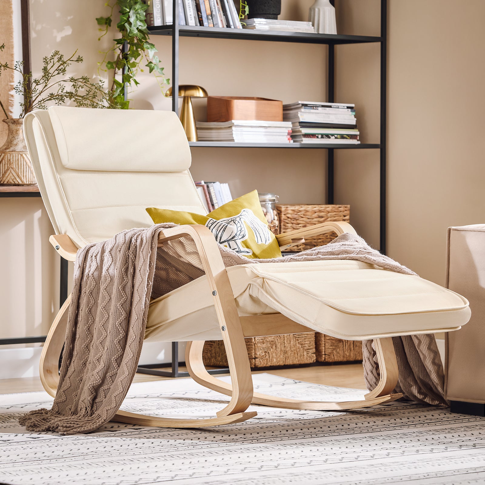 Silla de Relax Mecedora con Reposapiés Ajustable Sillón de Relax Beige FST16-W SoBuy ES - 3
