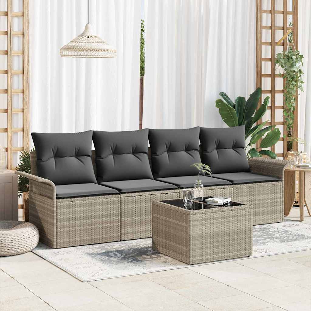 Zestaw Sof z poduszką 5 pcs Jasnoszary polirattan vidaXL
