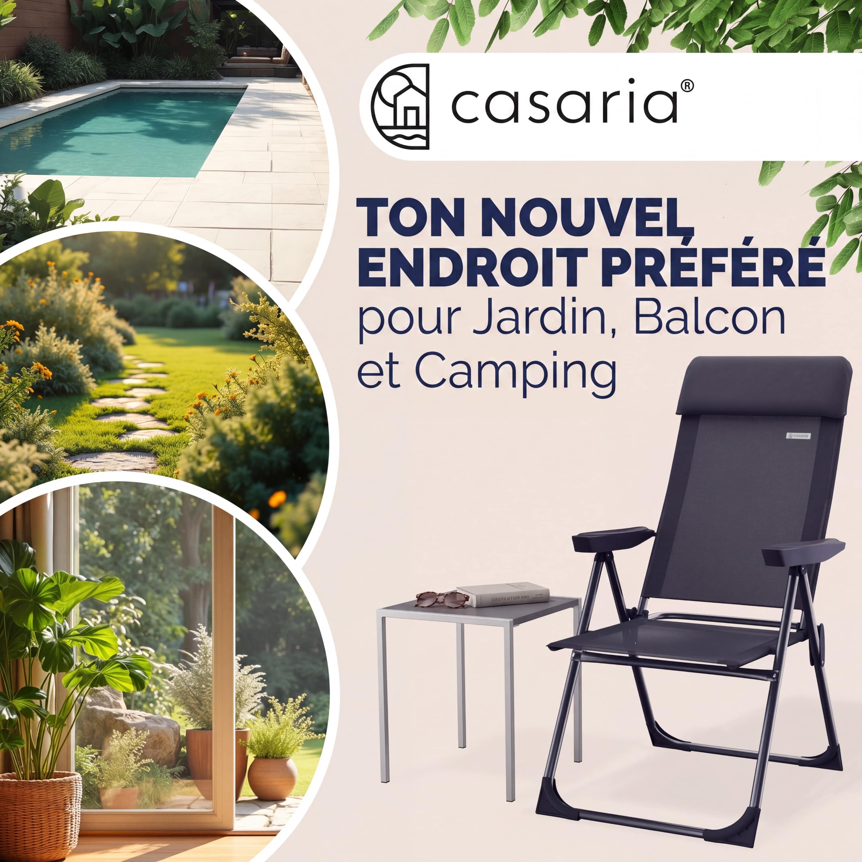 CASARIA® 2x Chaises de jardin pliantes Anthracite en aluminium avec accoudoirs dossier réglable plage piscine camping voyage - 2