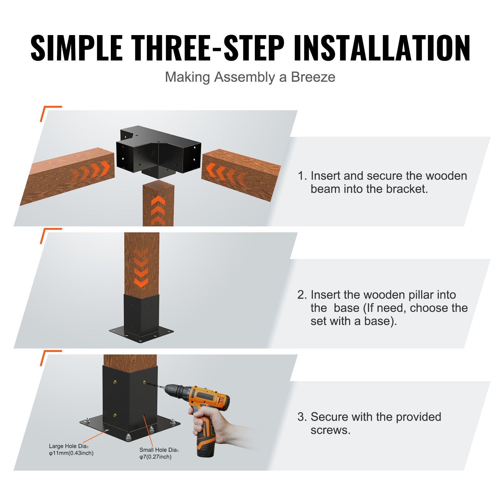 Kit supports de pergola SucceBuy 10,2 x 10,2 cm (intérieur 9,1 x 9,1 cm),support angle 4 voies pour menuiseries DIY,installation facile,2 pièces - 8