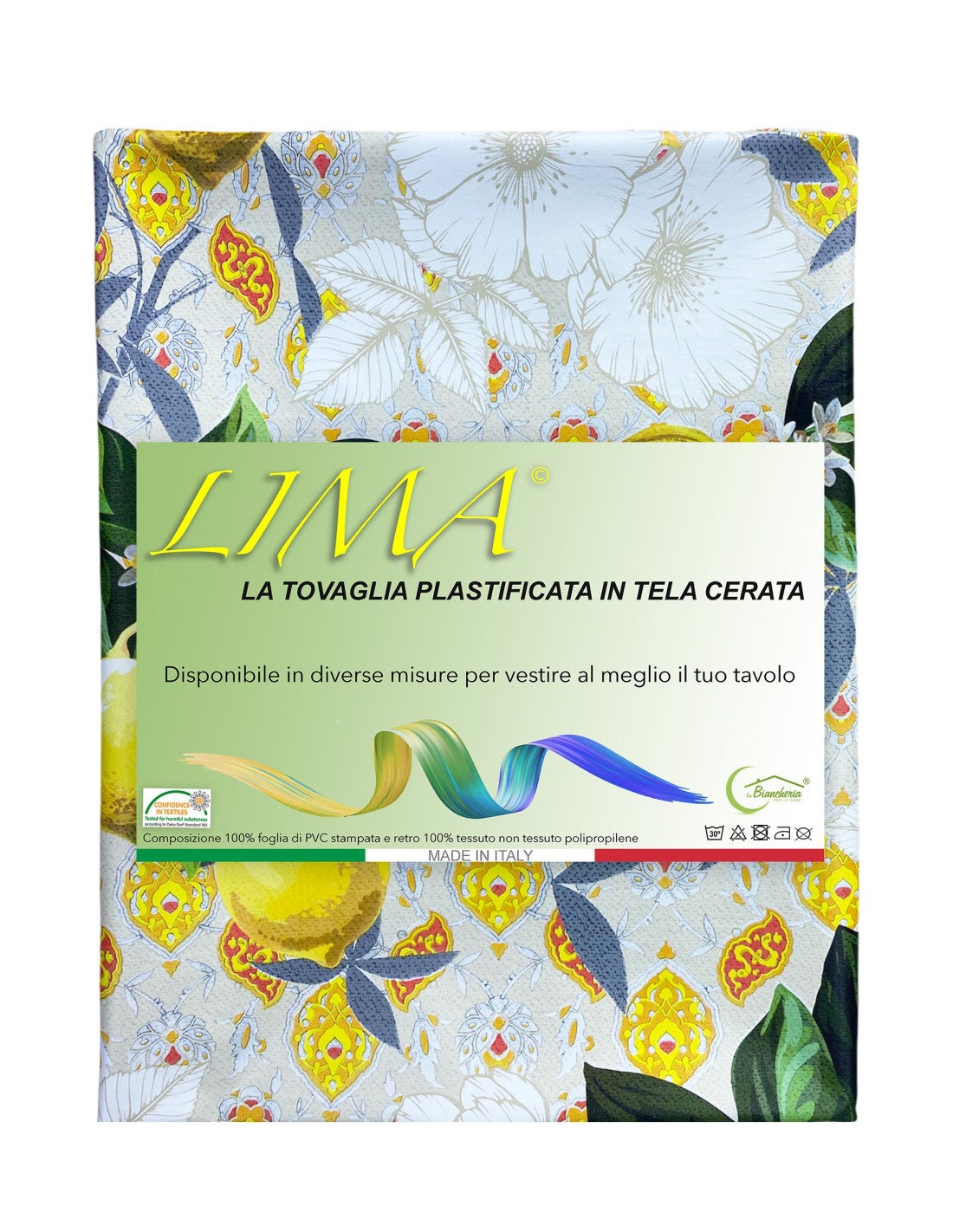 MANTEL LIMA en lona © encerada repelente al agua recubierta de plástico en PVC LEMONS hecho en Italia - 3