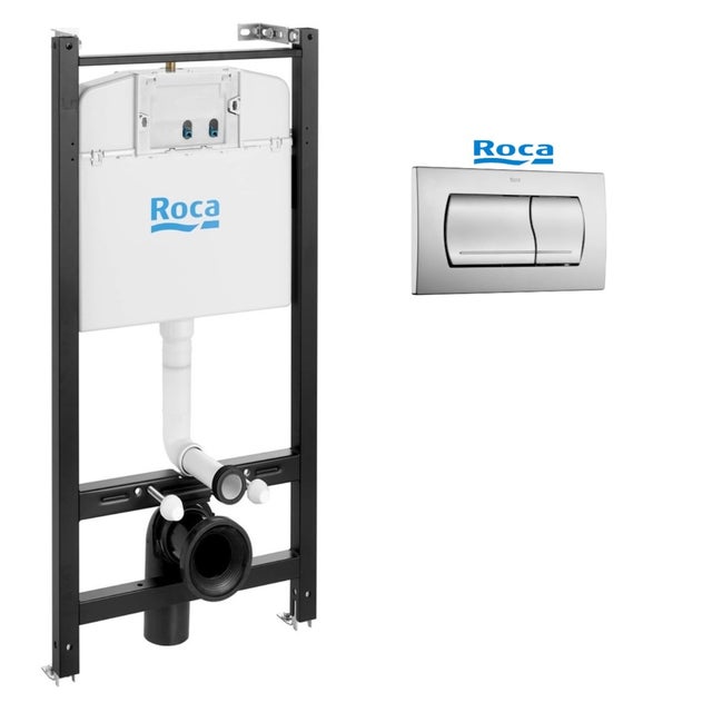 Roca Pack Active: bastidor con cisterna empotrada, pulsador cromo mate y anclajes (A89011001B)