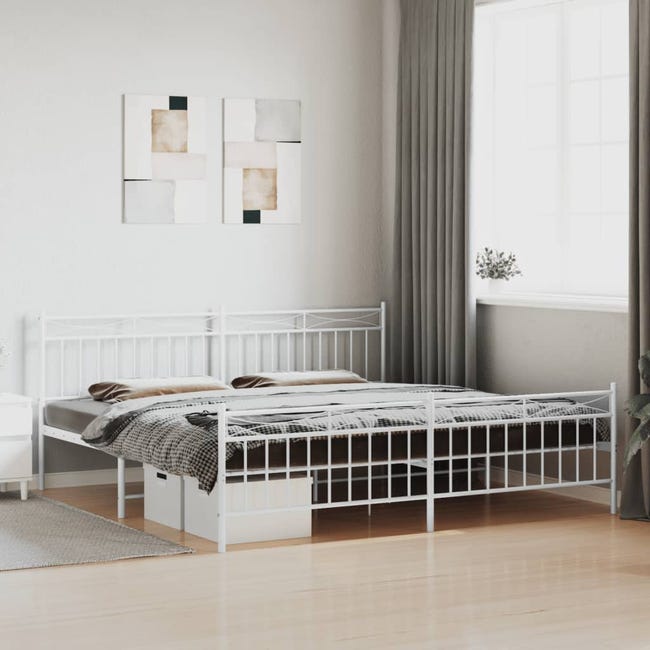 VidaXL Cadre de lit métal avec tête de lit-pied de lit blanc 180x200cm 352390 - Maison VidaXL Cadre de lit métal avec tête de lit-pied de lit blanc 180x200cm 352390 - Maison