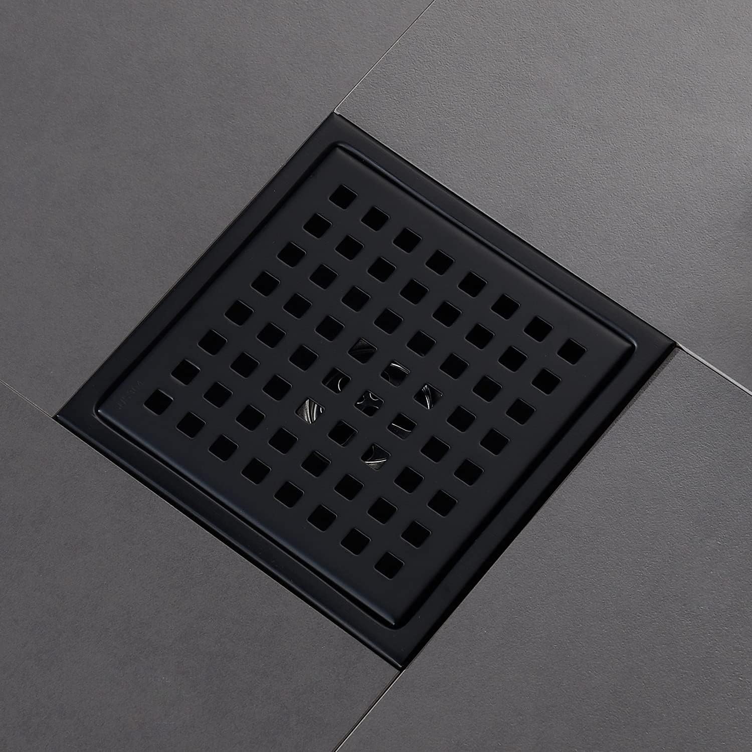 Ralo de piso para chuveiro quadrado de 6 polegadas, preto fosco, grade com tampa removível, aço inoxidável SUS304 - 2