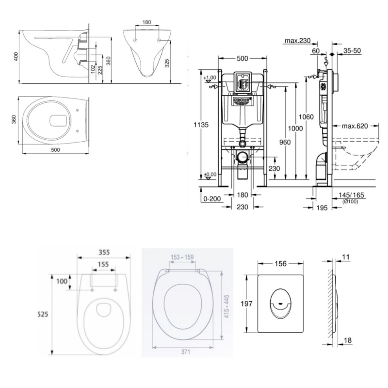 Grohe Pack WC Bâti autoportant Rapid SL + WC suspendu Jika Neo + Abattant + Plaque Chrome (ProjectS-LinePro-2) - 5