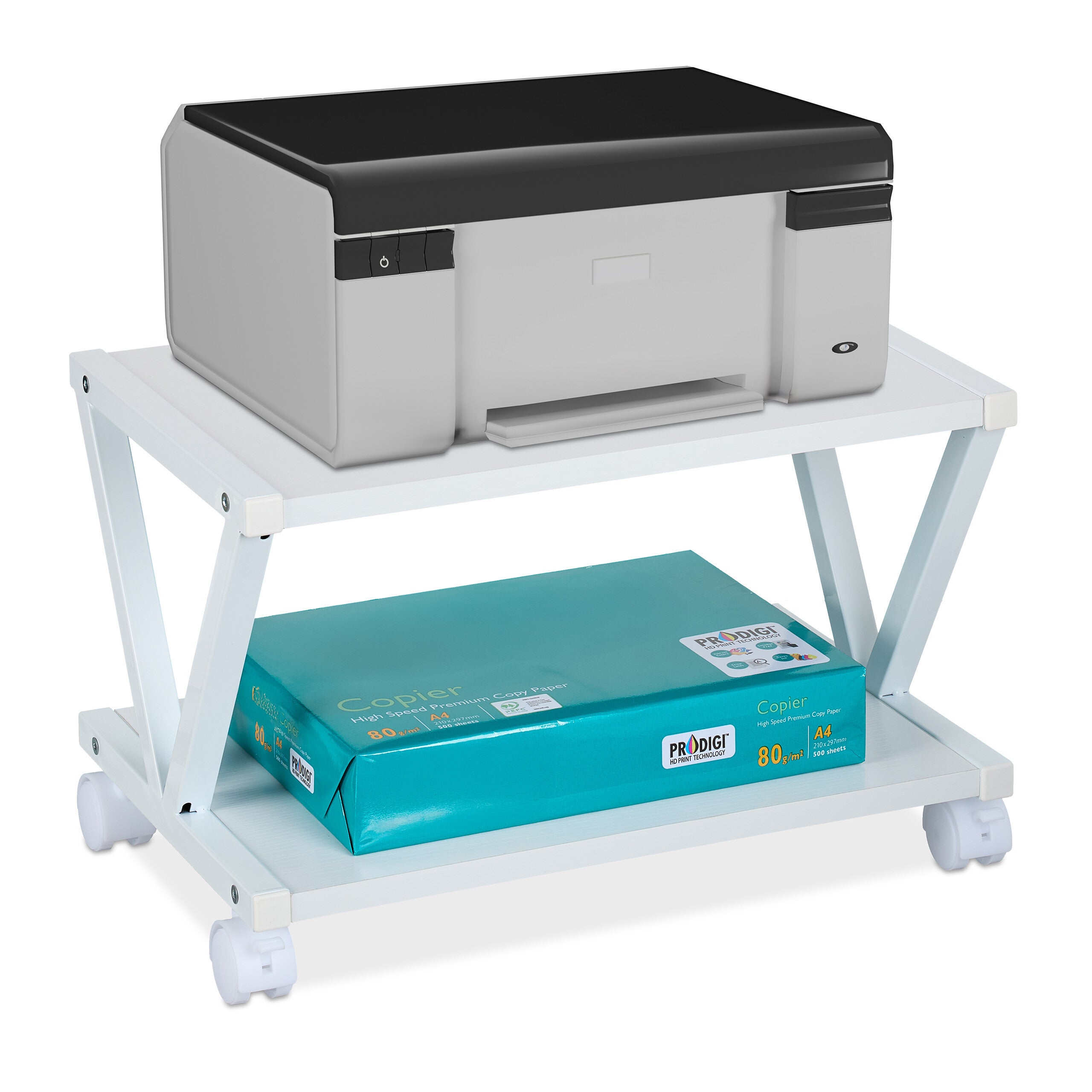 Relaxdays Porta Stampante Con Ruote - Supporto 2 Ripiani Per Scrivania - Organizzatore Ufficio