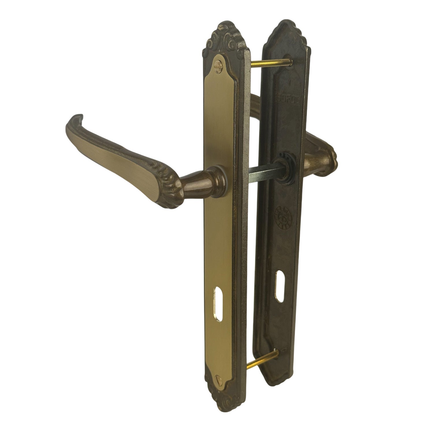 2 poignées de porte ISABELLA entrée de clé, Laiton patiné entraxe 195 mm, chambre - 3