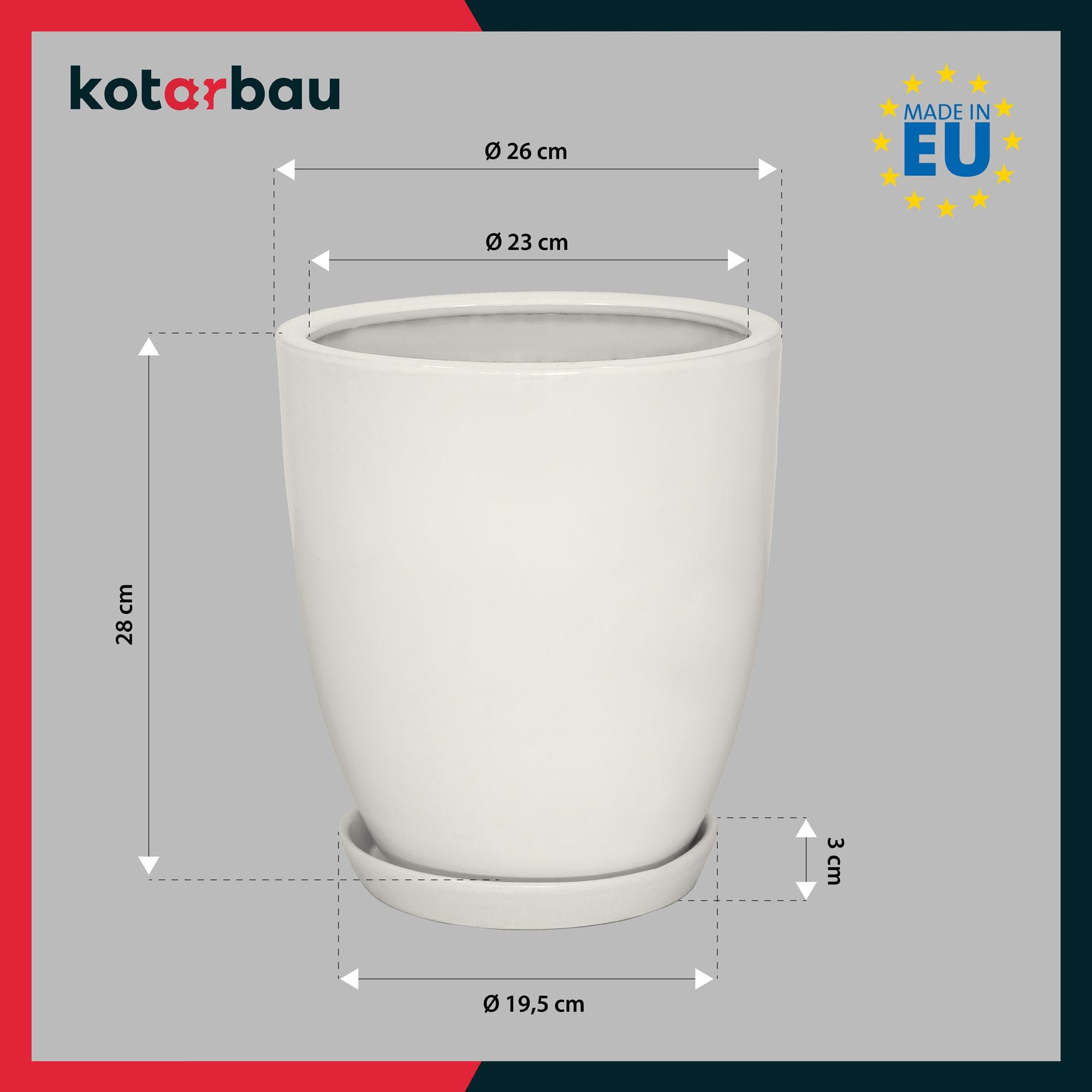 Doniczka ceramiczna szkliwiona biała na kwiaty rośliny 26 cm - KOTARBAU - 3