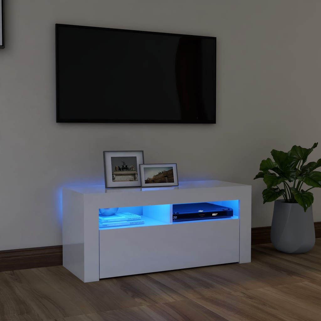 Vidaxl - Meuble tv avec lumières led Blanc 200x35x40 cm Blanc