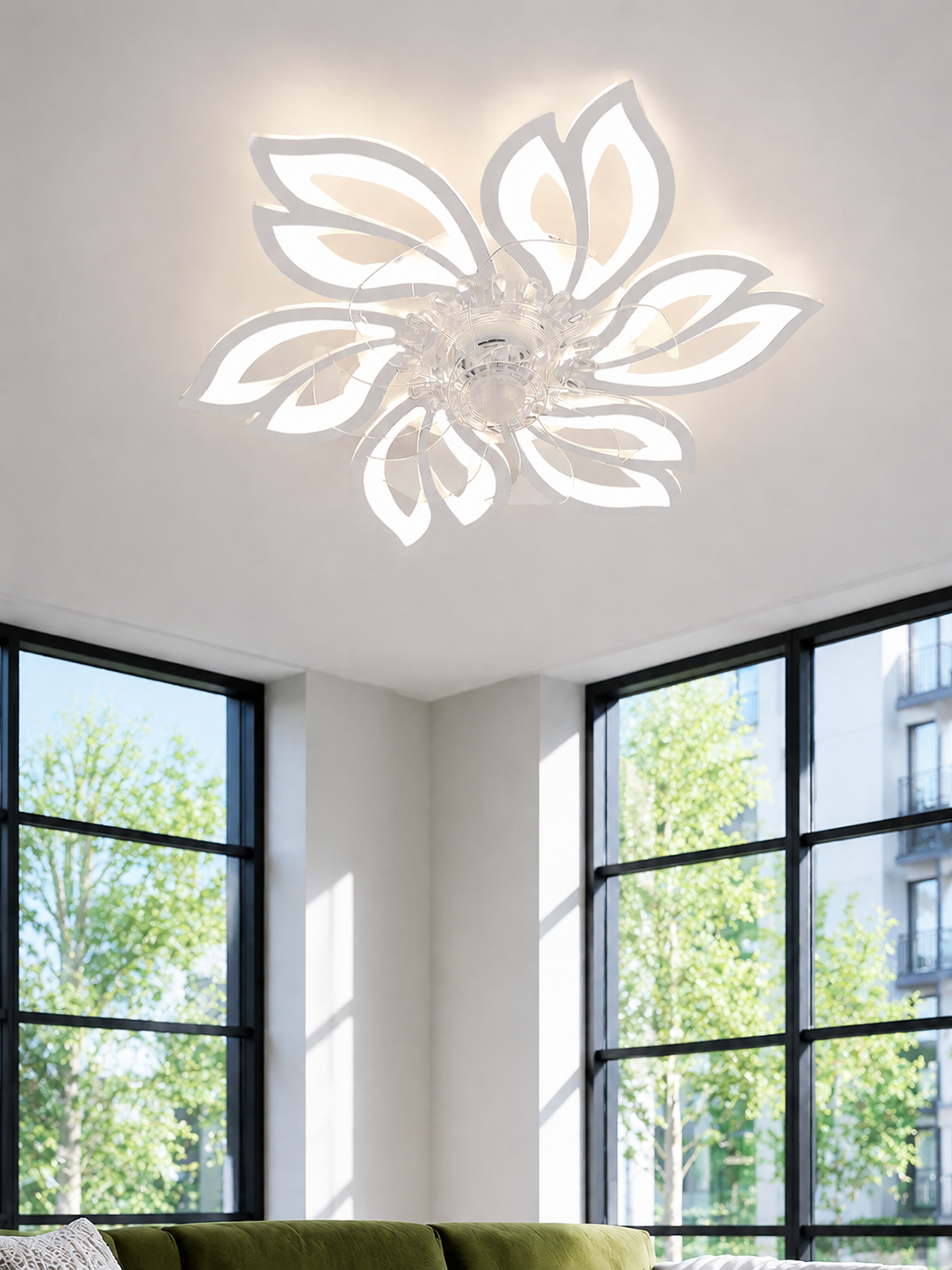 NETTLIFE Lampowentylator LED Cichy, 6 Punktów Świetlnych Design, Ściemnialny przez APP, Funkcja Lato-Zima z Pilotem do Salonu i Sypialni