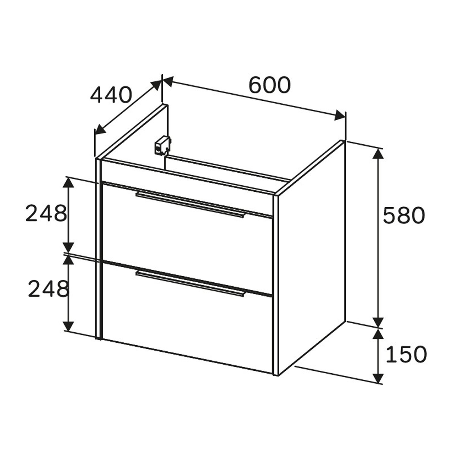 Meuble salle de bains avec Vasque en Céramique Meuble simple vasque suspendu 60 cm avec lavabo intégré, 2 tiroirs, design, Blanc Brillant&nbsp; – AM.PM - 10