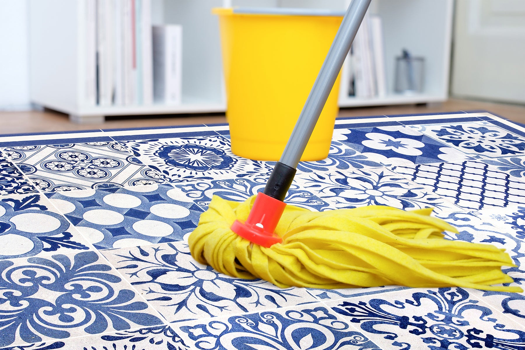 Tappeto antiscivolo in vinile Giulietta 200x266 cm - PVC stampato, lavabile, ignifugo, per il salotto o la cucina, stile idraulico, blu - 6